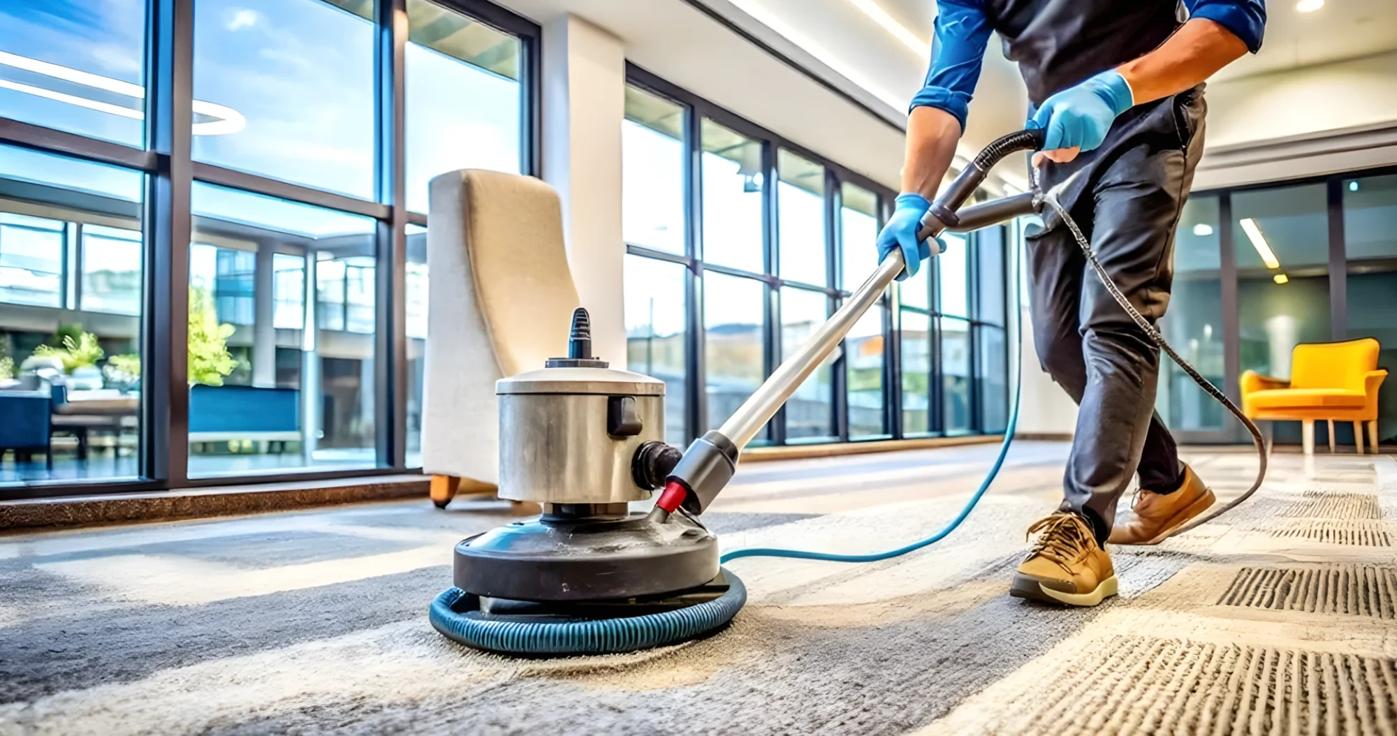 Professional carpet cleaning equipment in use